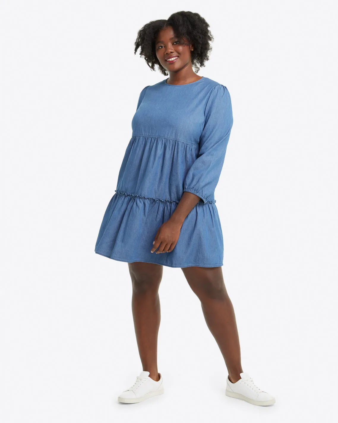 Tiered Trapeze Dress in Chambray sold by Draper James product image thumbnail 3