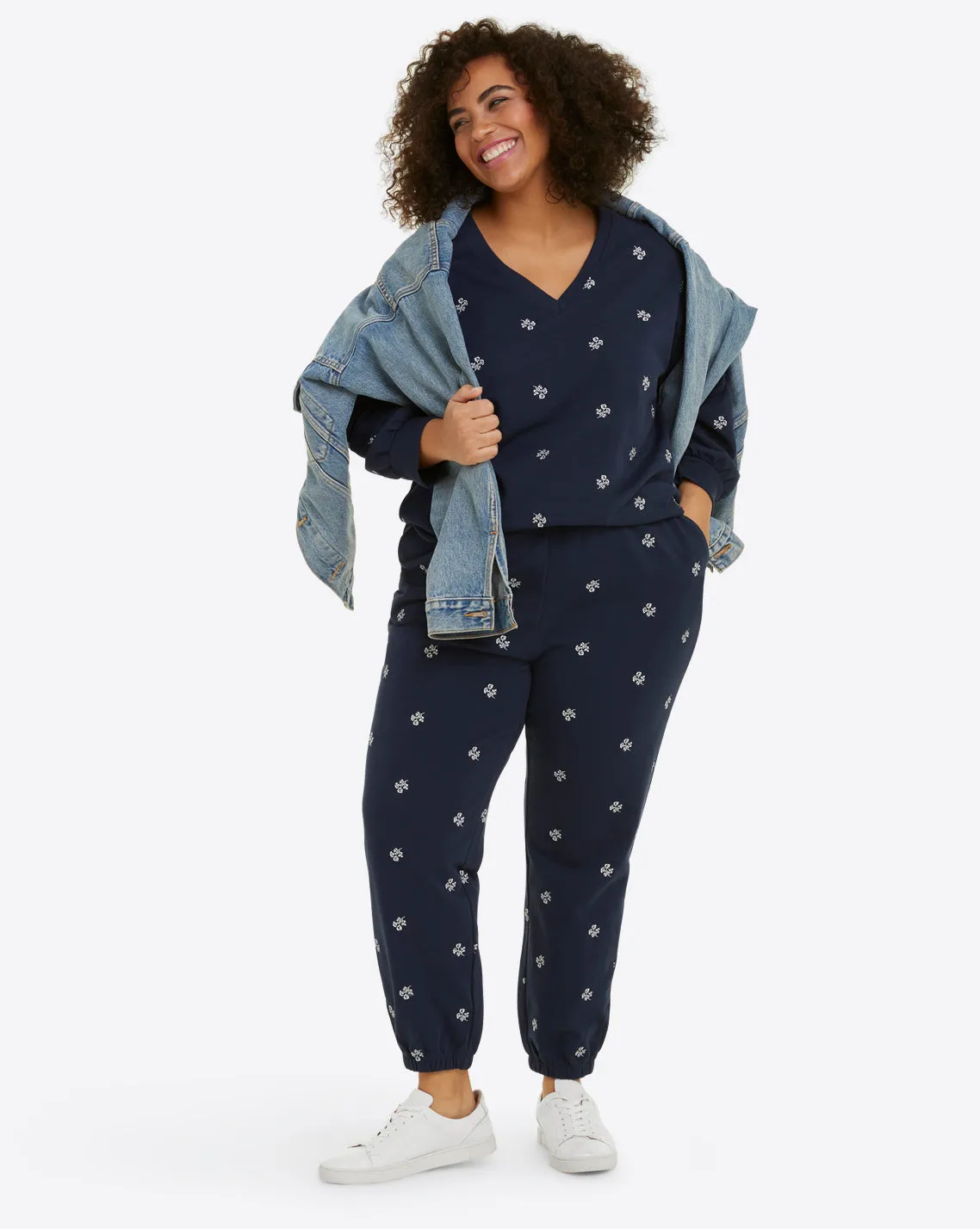 Bobbie Sweatpants in Navy Embroidered Viola sold by Draper James product image thumbnail 4