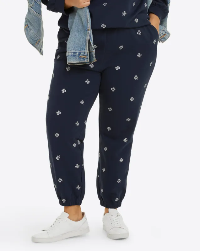 Bobbie Sweatpants in Navy Embroidered Viola sold by Draper James