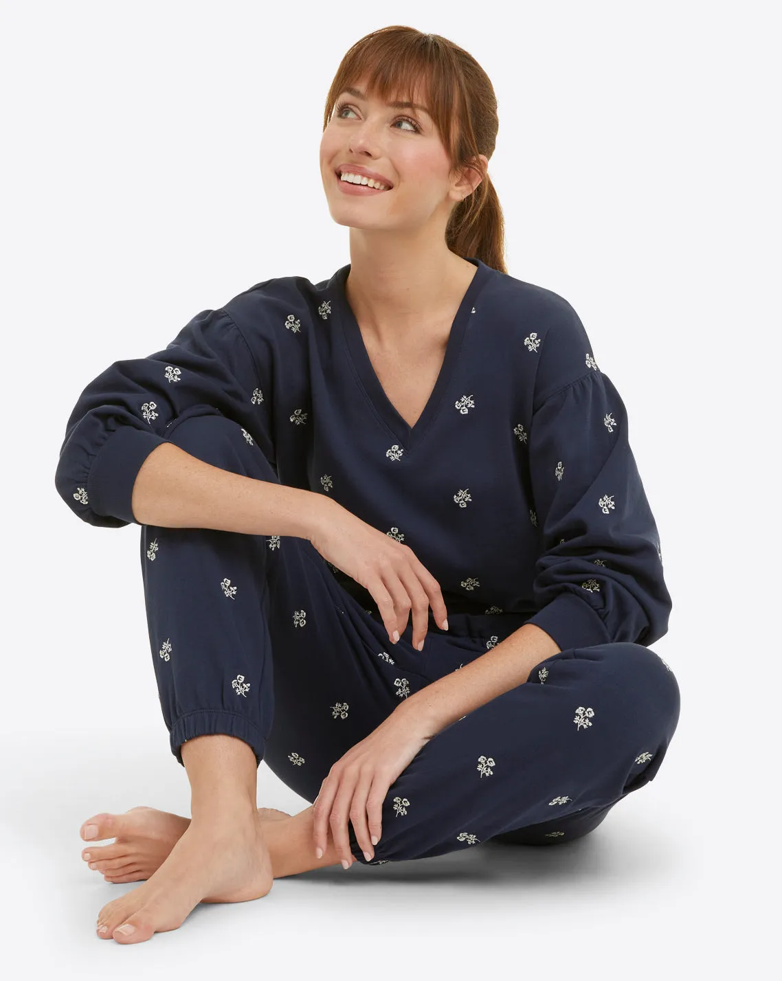 Bobbie Sweatpants in Navy Embroidered Viola sold by Draper James product image thumbnail 3