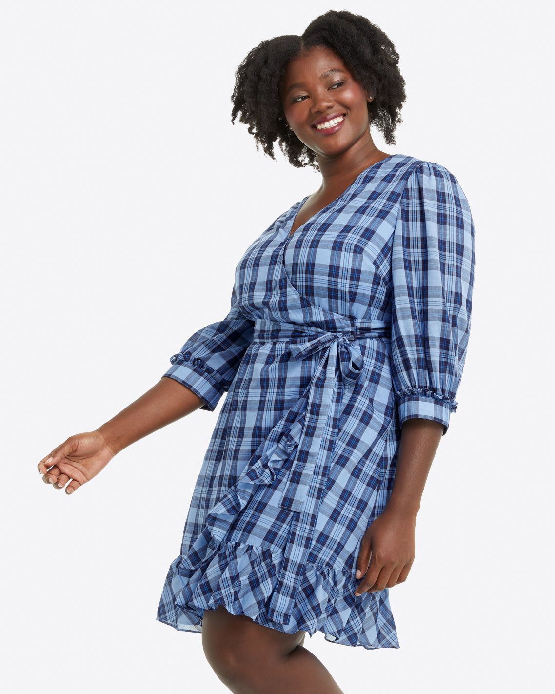 Reba Wrap Dress in Midnight Plaid sold by Draper James