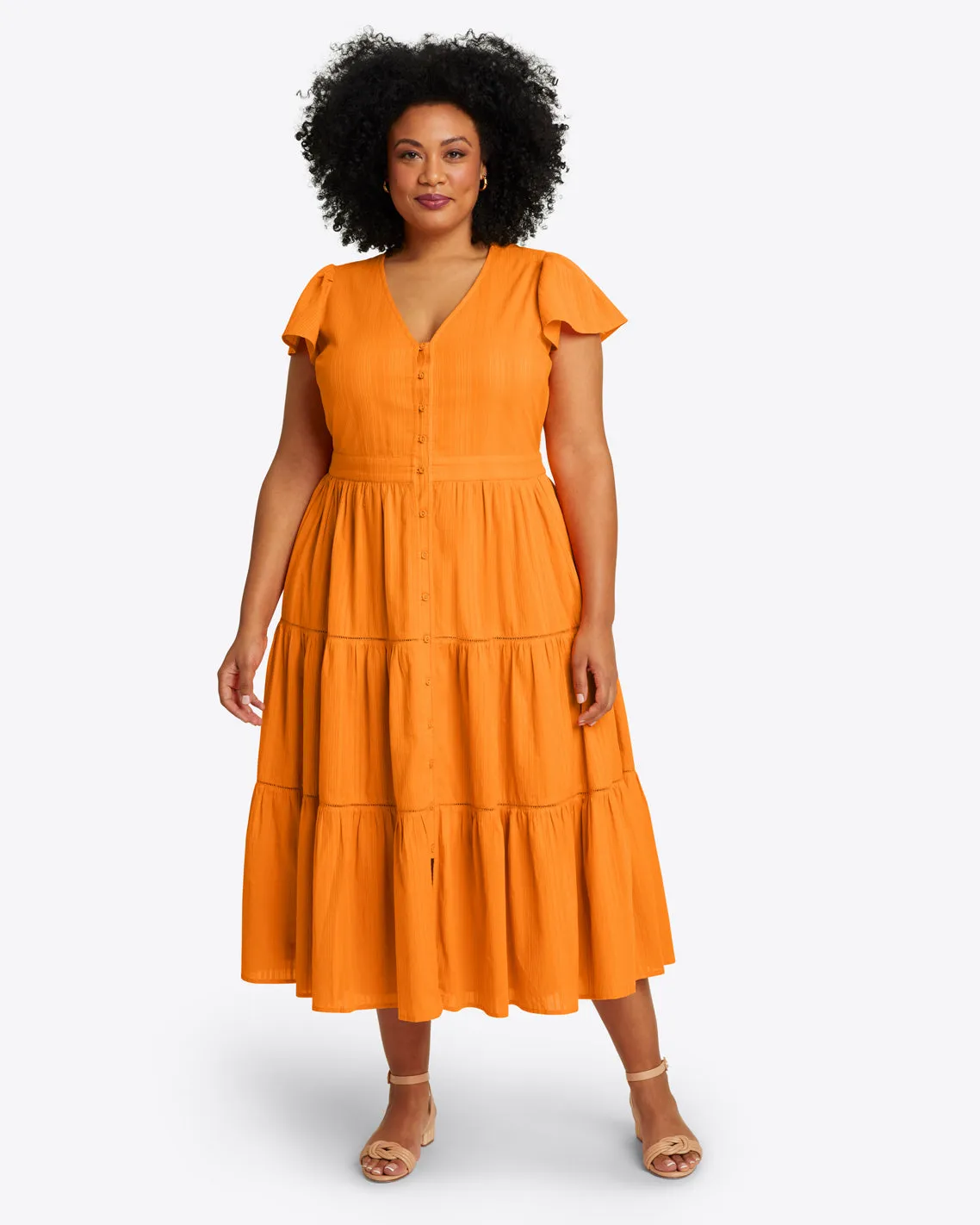 Lainey Midi Dress in Marigold Dobby Stripe sold by Draper James product image thumbnail 3