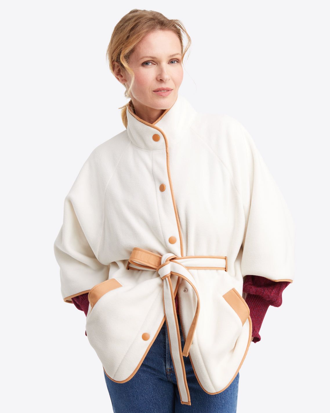 Belted Fleece Jacket in Ivory sold by Draper James