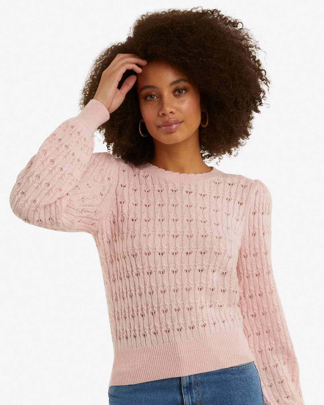 Puff Sleeve Sweater in Pointelle sold by Draper James