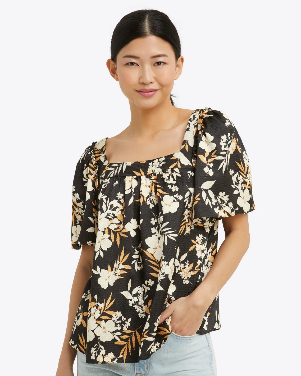 Maren Top in Midnight Magnolia sold by Draper James