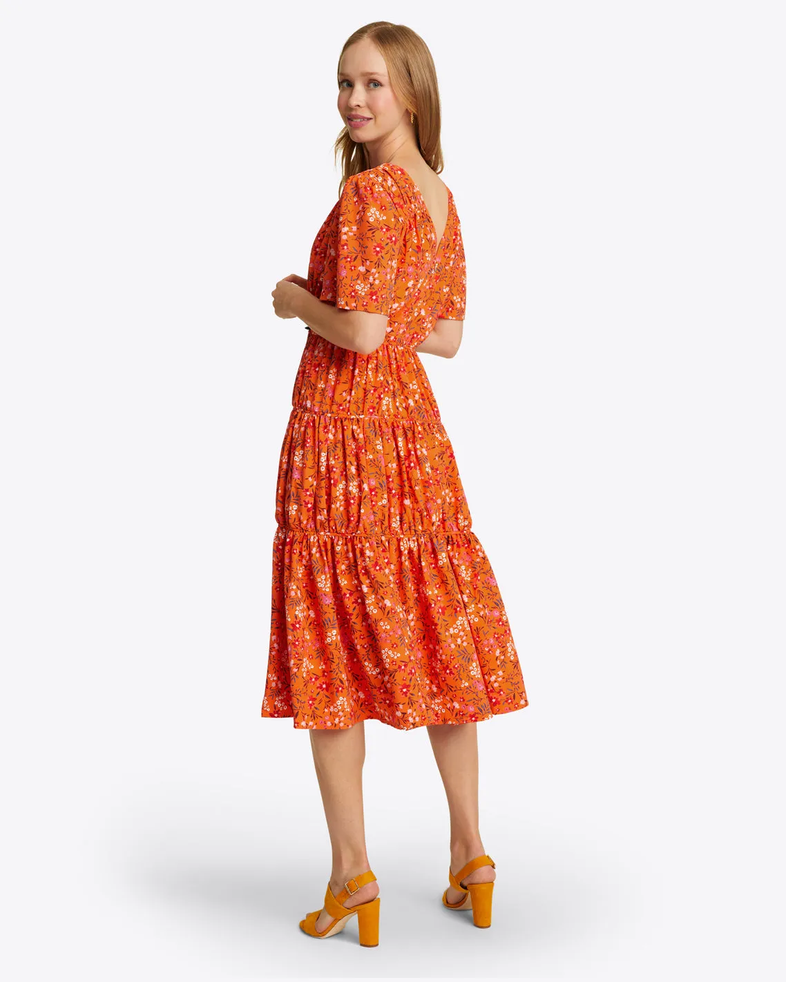 Margo Flutter Sleeve Dress in Apricot Pansy Floral sold by Draper James product image thumbnail 4