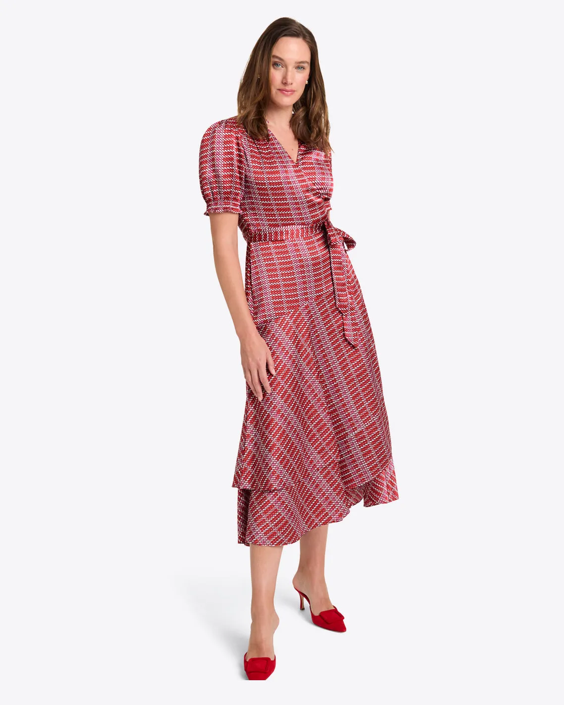 Naomi Wrap Dress in Dotted Grid Parallel