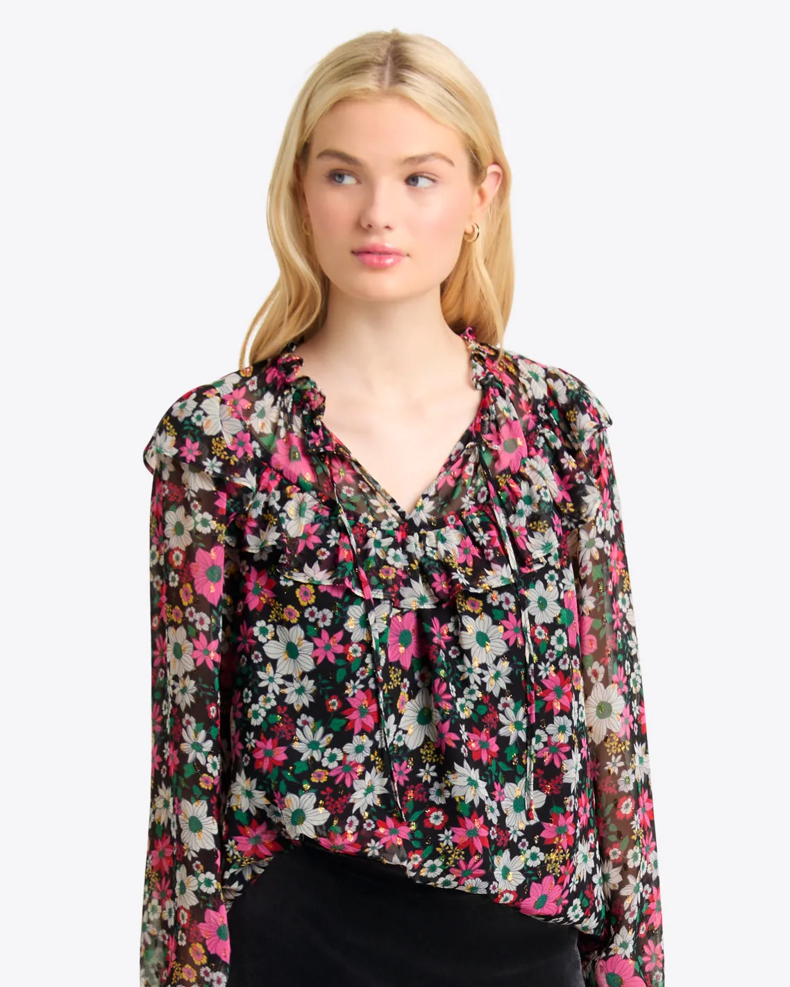 Callista Top in Amaryllis Fil Coupe sold by Draper James