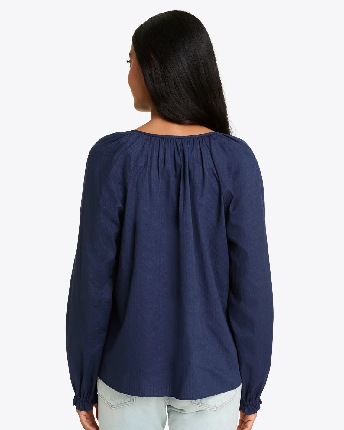 Alexandra Top in Navy Dobby Stripe sold by Draper James product image thumbnail 2