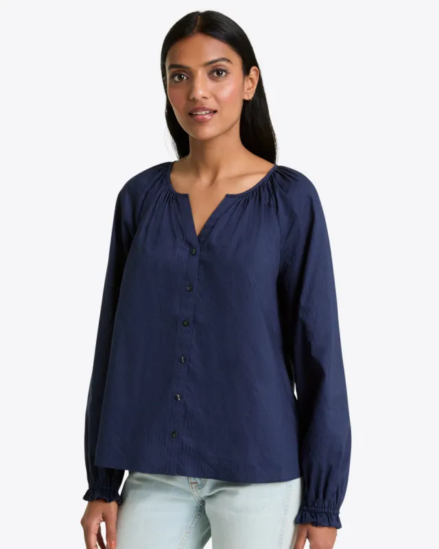 Alexandra Top in Navy Dobby Stripe sold by Draper James