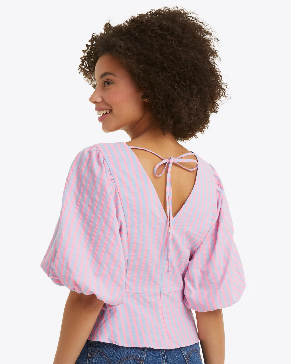 Terrie Tie Back Top in Seersucker Stripe sold by Draper James product image thumbnail 3