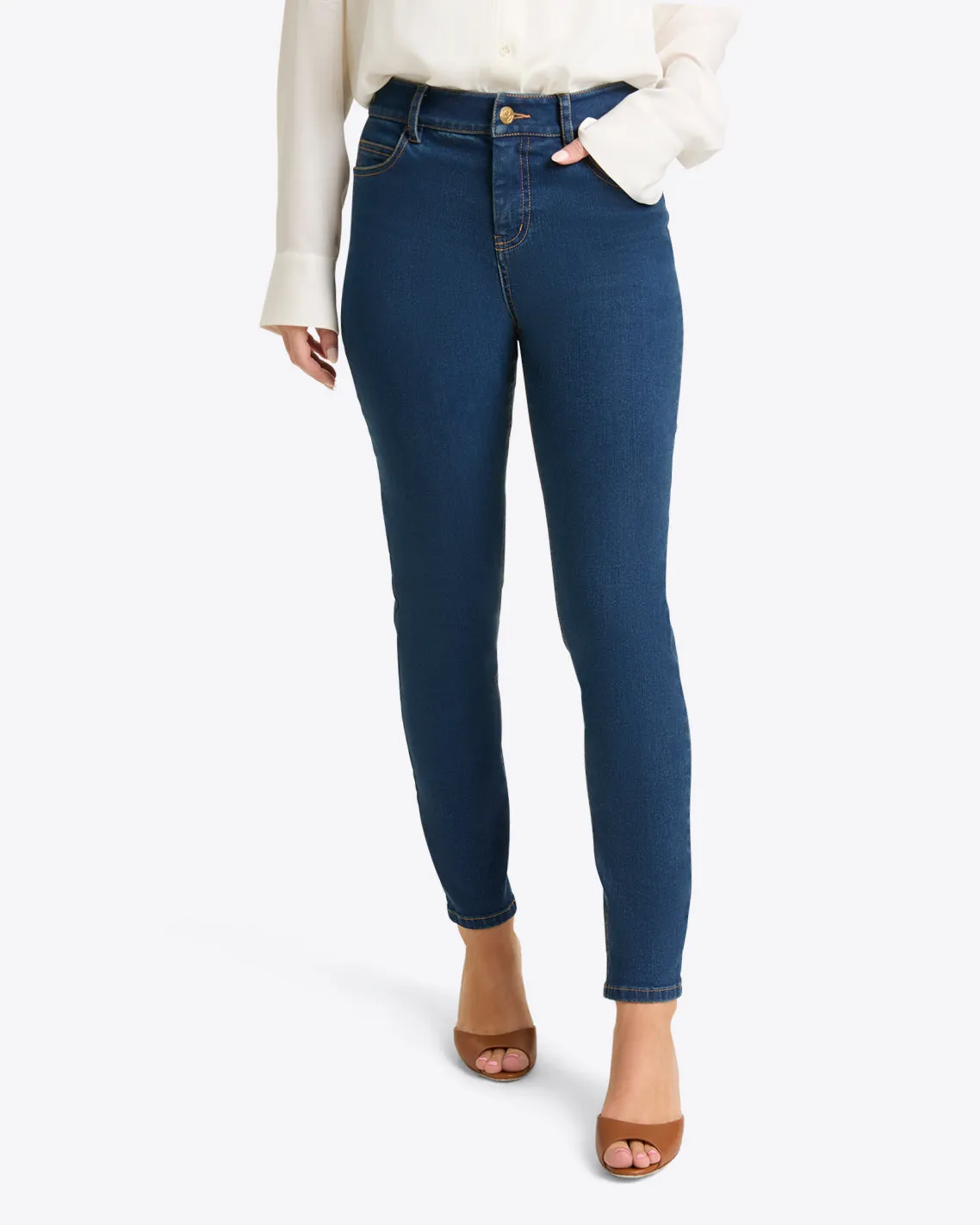 Mid-Rise Slim Jeans in Medium Wash sold by Draper James