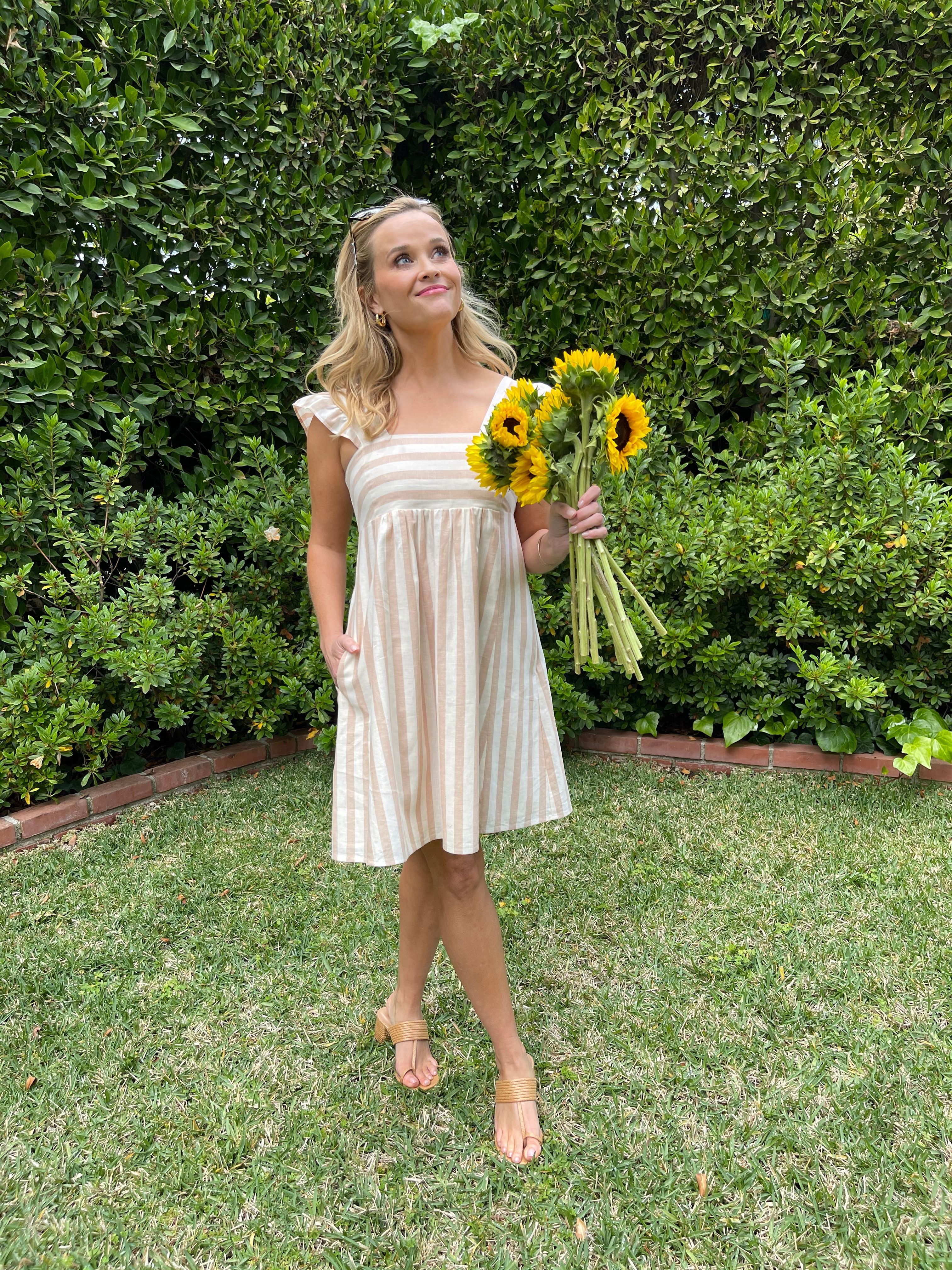 Maddie Babydoll Dress in Camel Cabana Stripe sold by Draper James product image thumbnail 5