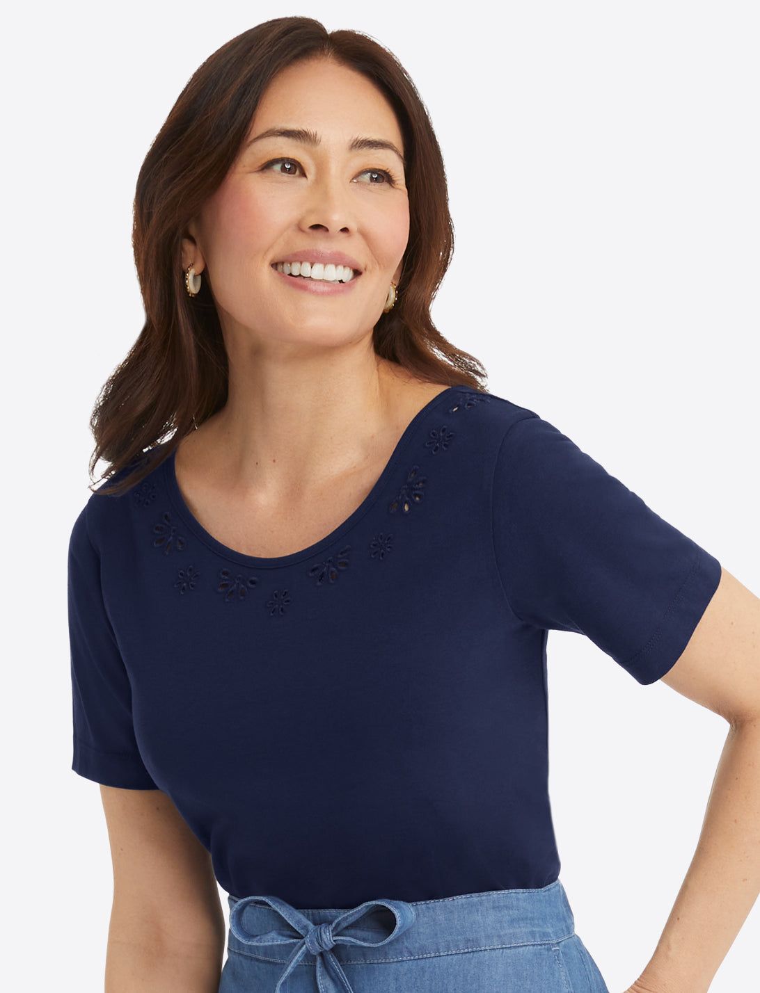 Embroidered Scoop Neck T-Shirt sold by Draper James