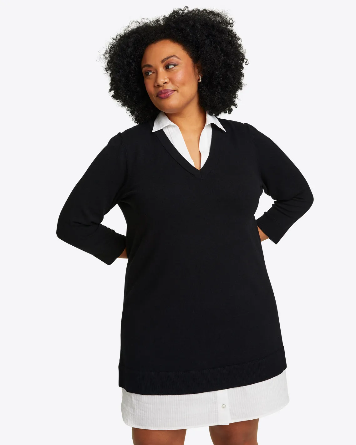 Wool and Cotton Combo Sweaterdress in Black sold by Draper James product image thumbnail 3