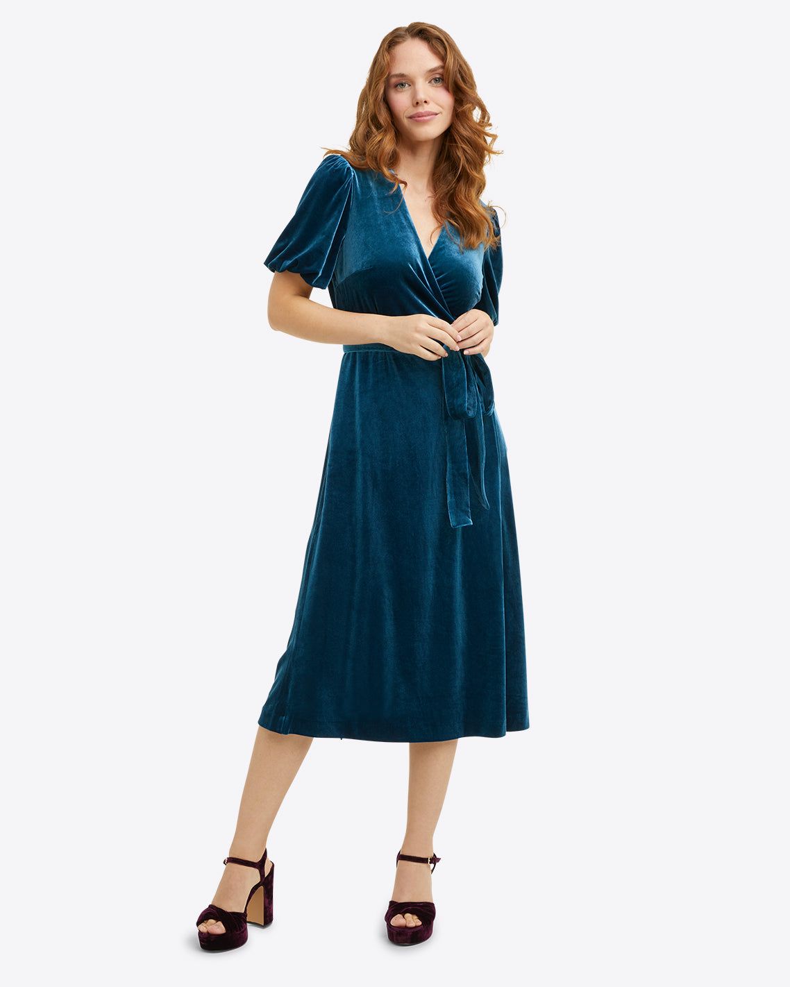 Miranda Wrap Dress in Blue Velvet sold by Draper James