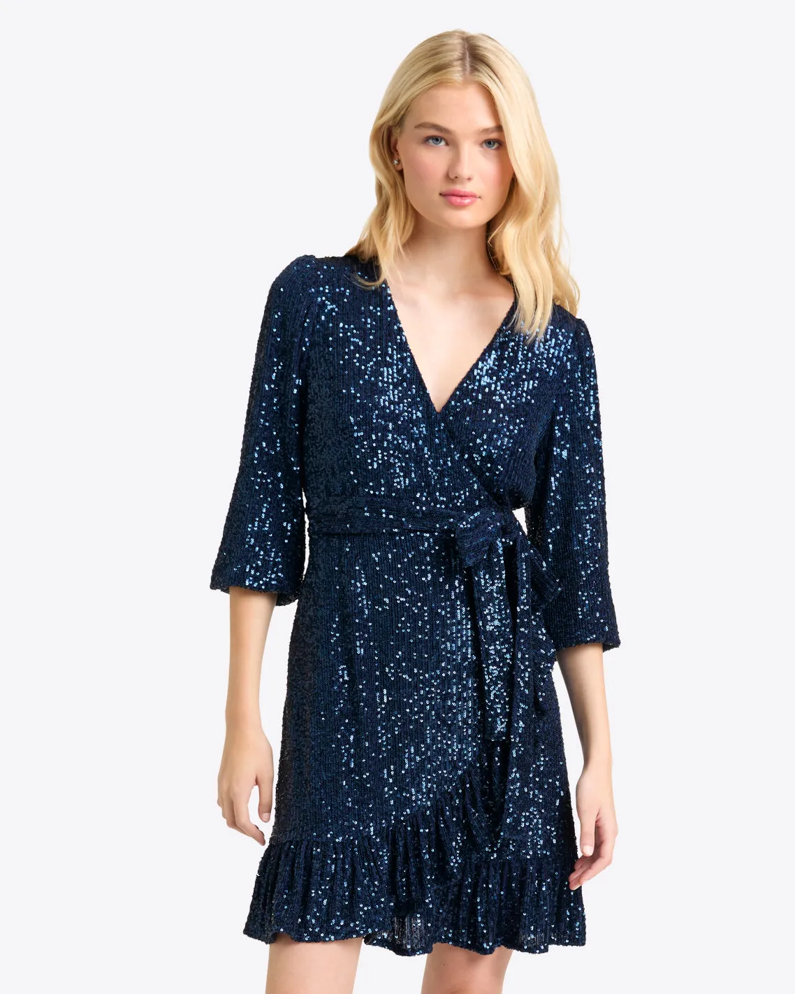 Reba Wrap Dress in Sequins sold by Draper James