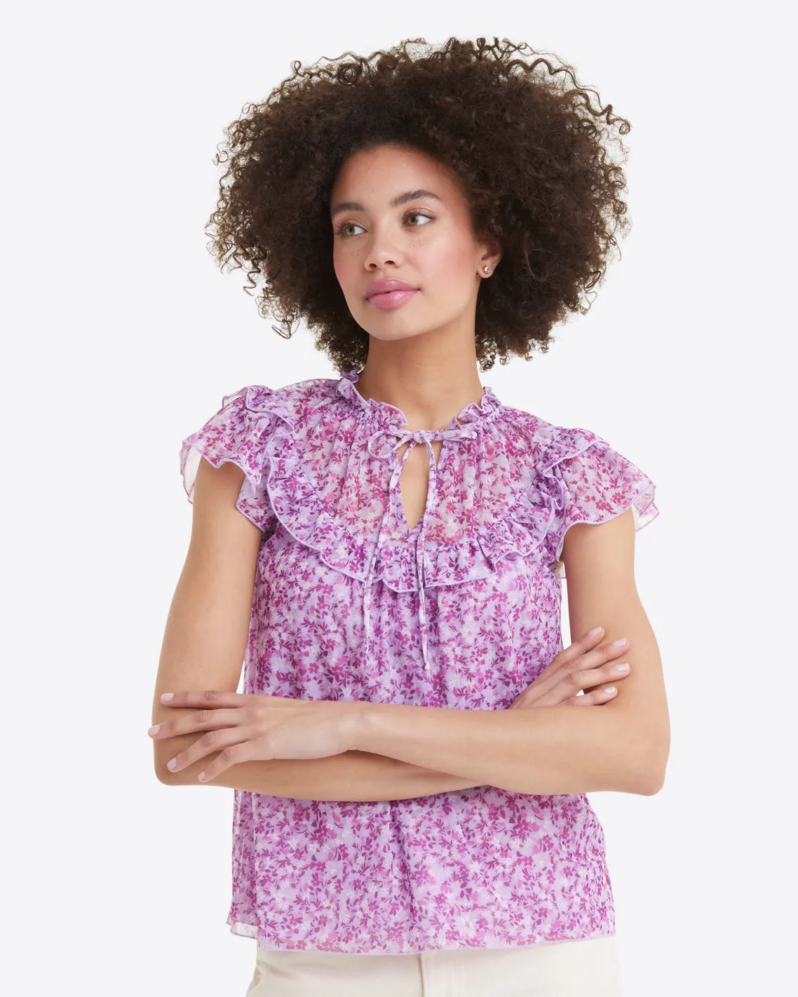 Raelynn Top in Lilac Floral sold by Draper James