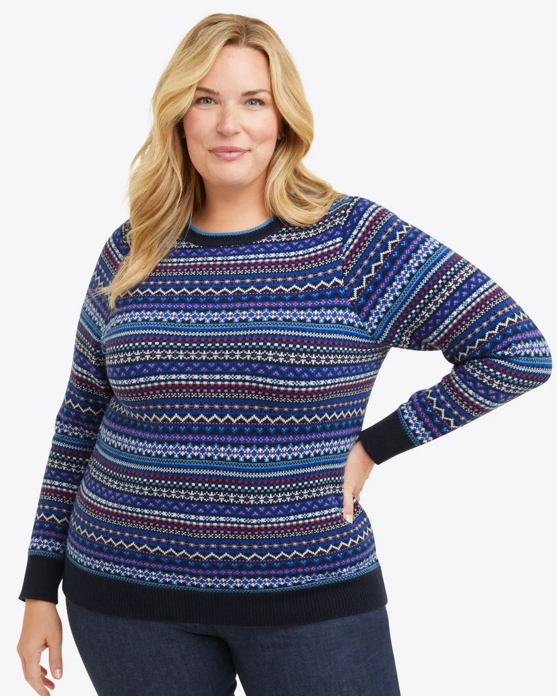 Fairisle Crewneck Sweater in Blue Multi sold by Draper James product image thumbnail 4