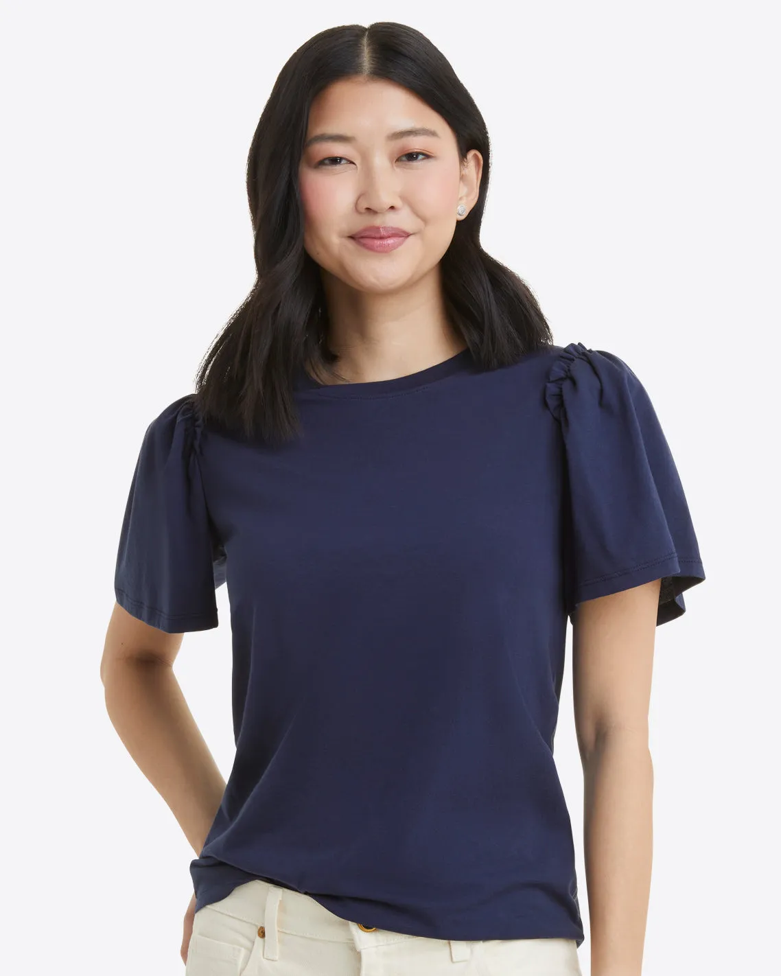 Short Sleeve Easy Knit Top in Navy sold by Draper James