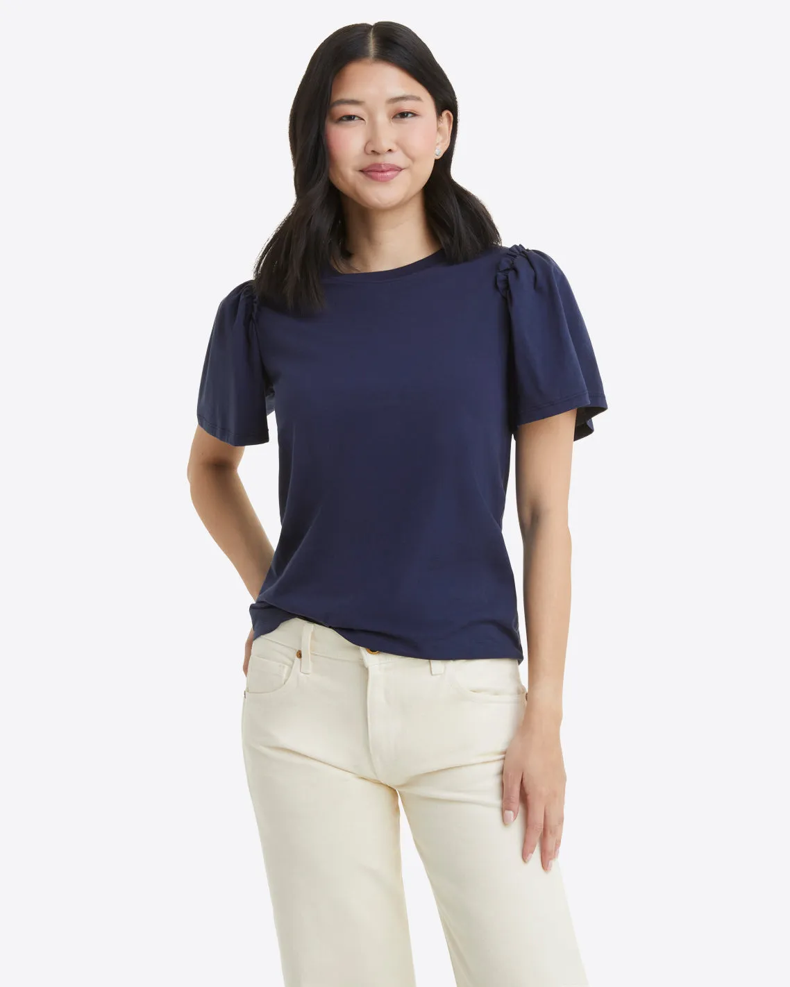 Short Sleeve Easy Knit Top in Navy sold by Draper James product image thumbnail 3