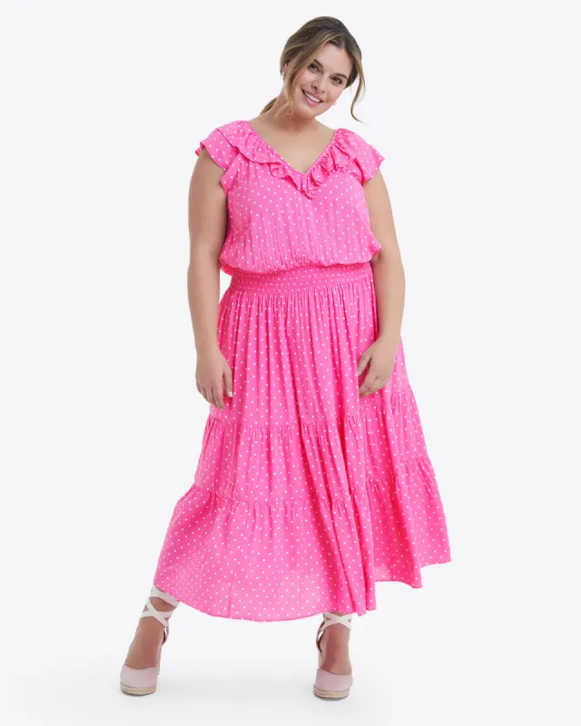 Marie Midi Dress in Polka Dots sold by Draper James