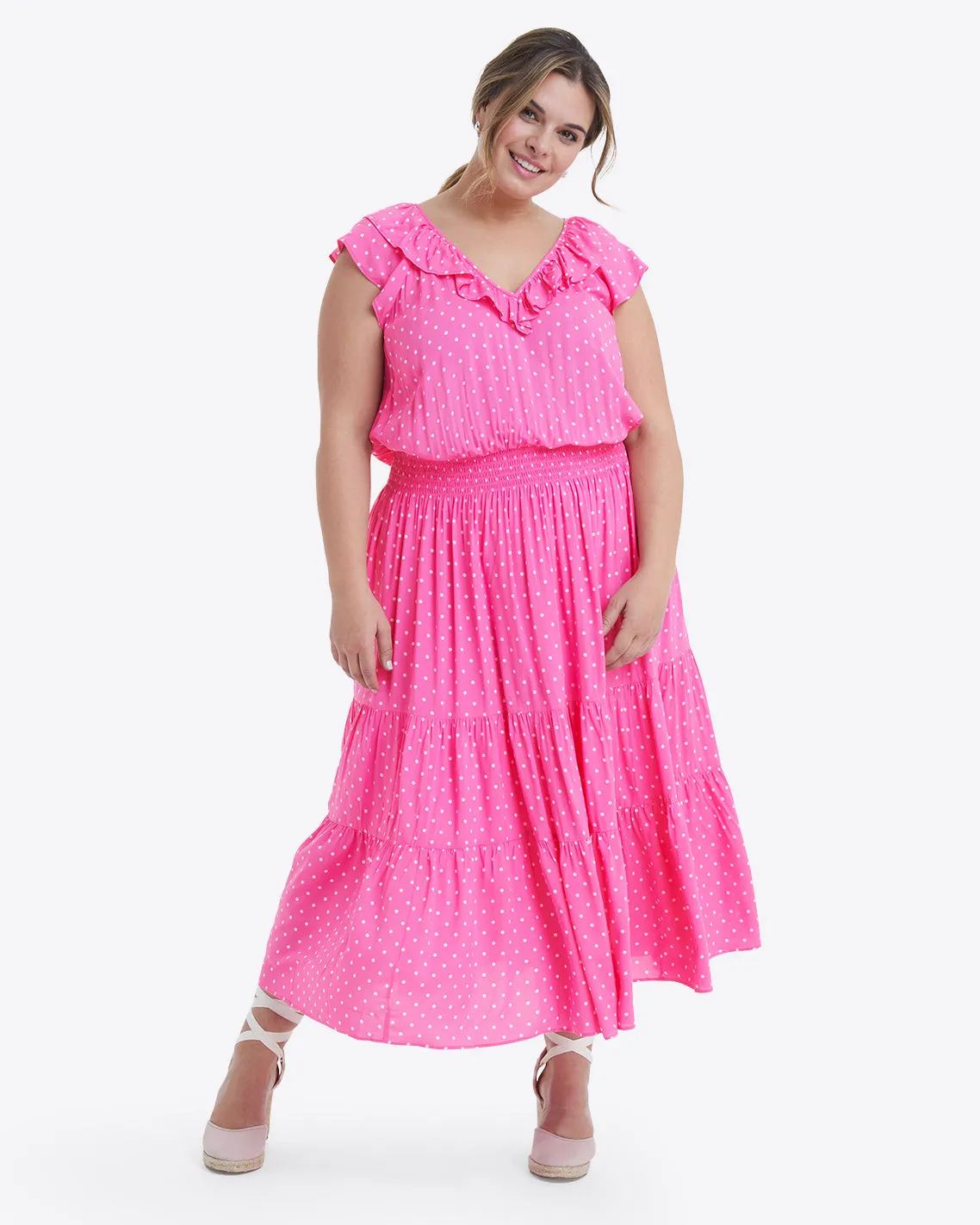 Marie Midi Dress in Polka Dots sold by Draper James