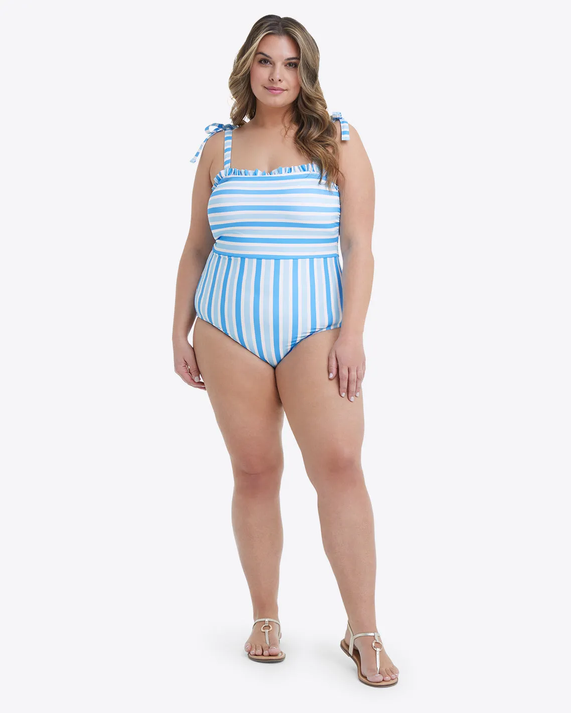 Ruffled One Piece Swimsuit in Awning Stripe sold by Draper James product image thumbnail 5