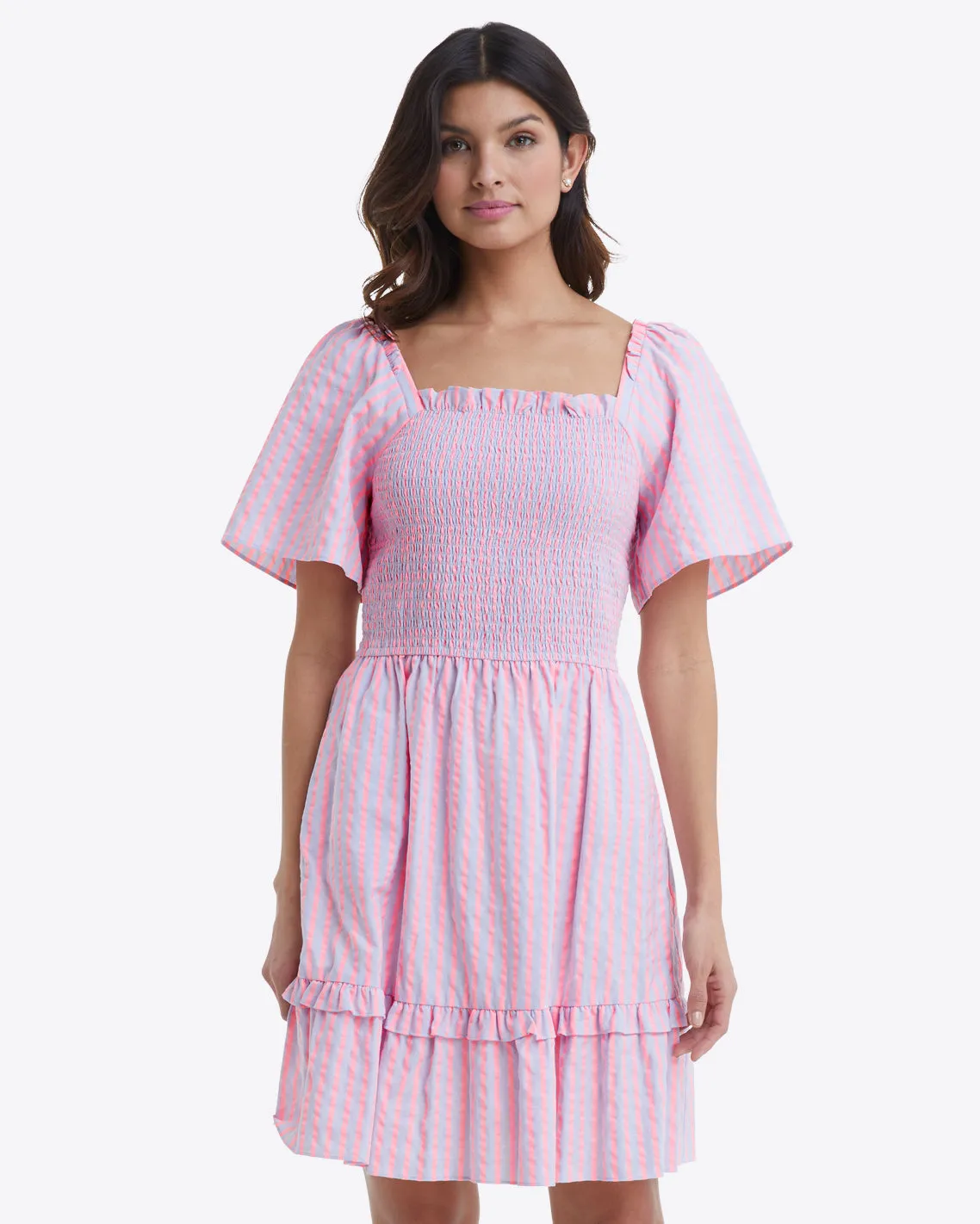 Goldie Smocked Dress in Seersucker Stripe sold by Draper James