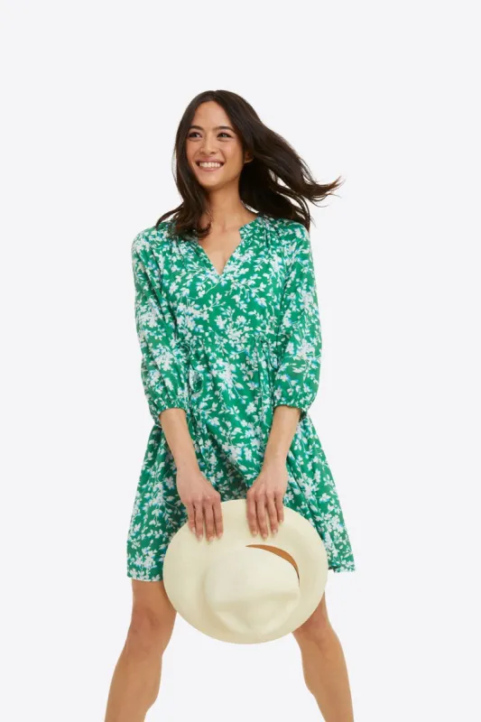 Kellie Babydoll Dress in Green Shadow Floral sold by Draper James