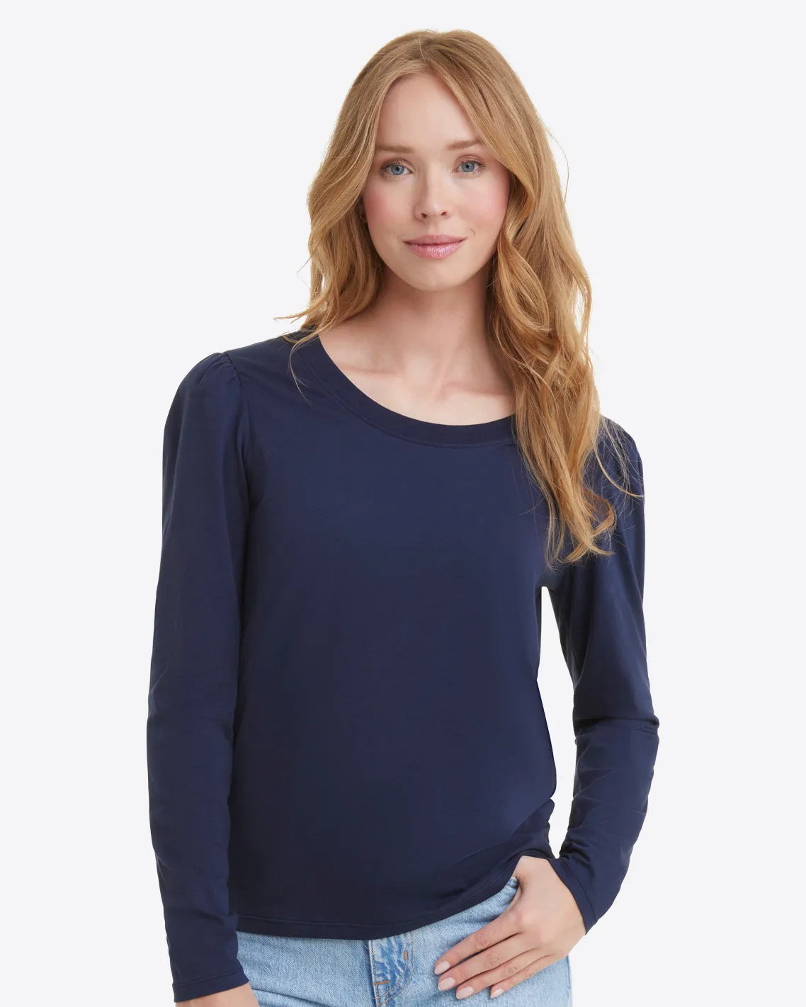 Long-Sleeve Easy Knit Top in Navy sold by Draper James