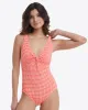 Twist Front One Piece Swimsuit in Red Gingham sold by Draper James
