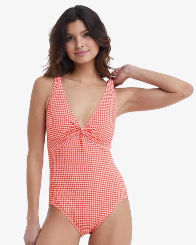Twist Front One Piece Swimsuit in Red Gingham sold by Draper James
