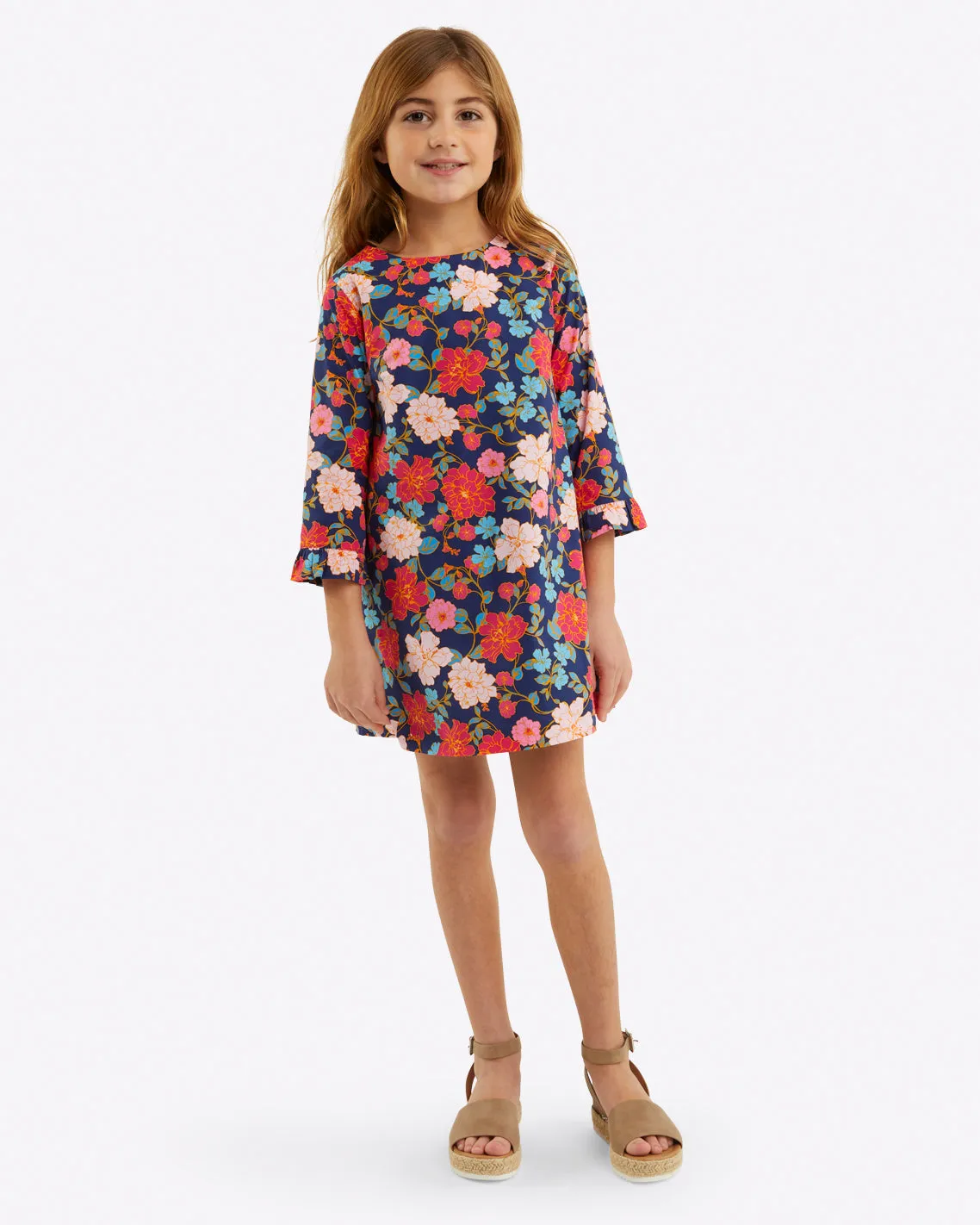 Girls Ruffle Shift Dress in Stretch Poplin sold by Draper James product image thumbnail 4