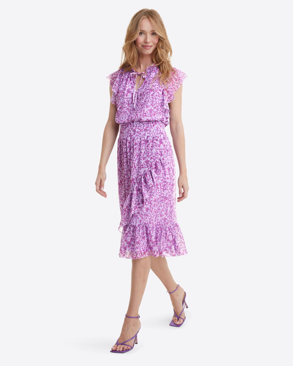 Mindy Dress in Lilac Floral sold by Draper James