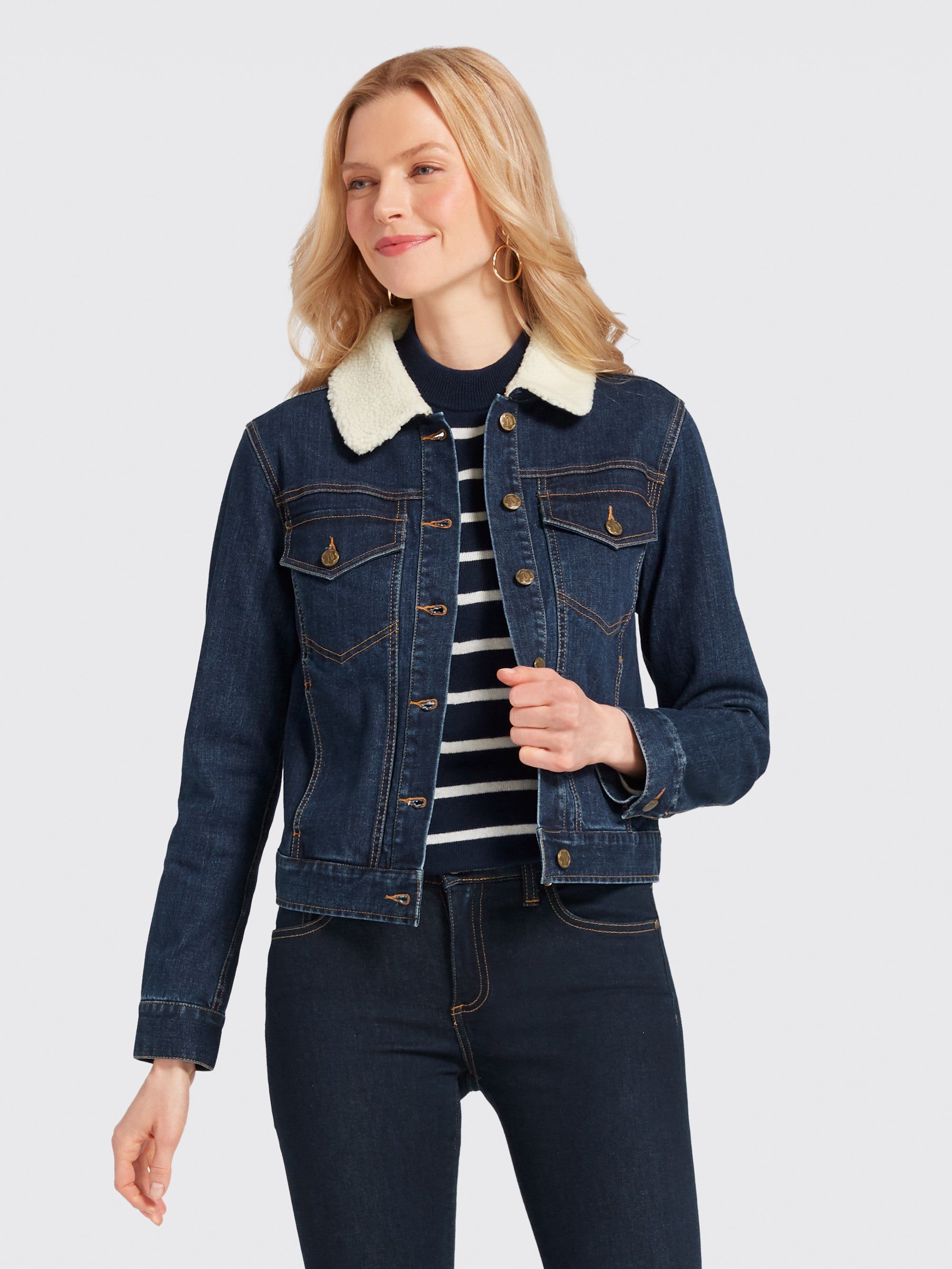 Denim Sherpa Jacket sold by Draper James