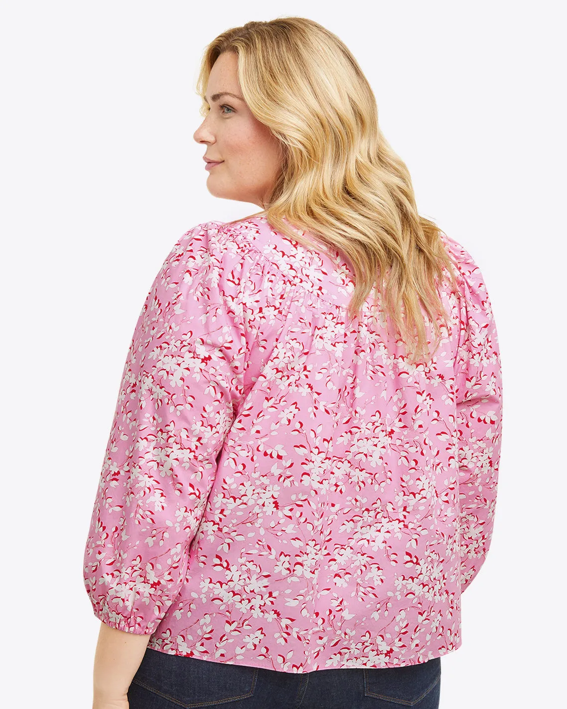 Button-Front Top in Pink Shadow Floral sold by Draper James product image thumbnail 3