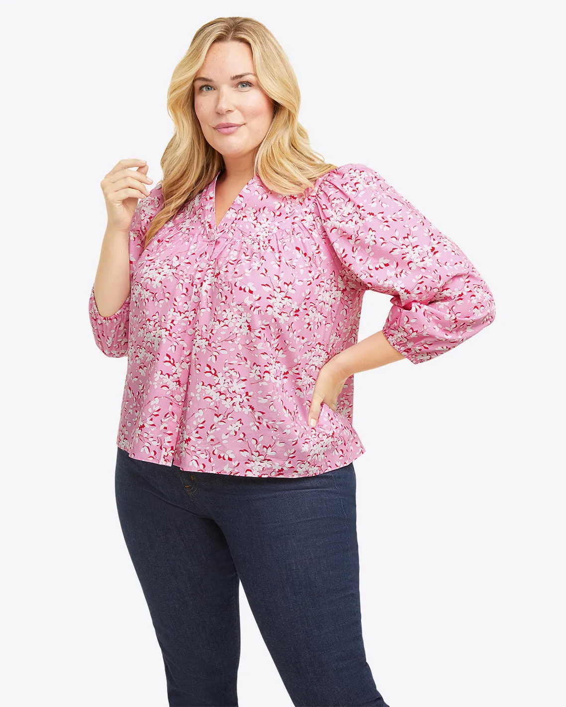 Button-Front Top in Pink Shadow Floral sold by Draper James product image thumbnail 5