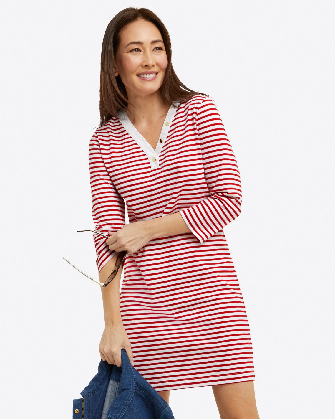 Puff Sleeve T-Shirt Dress in Nautical Stripe sold by Draper James