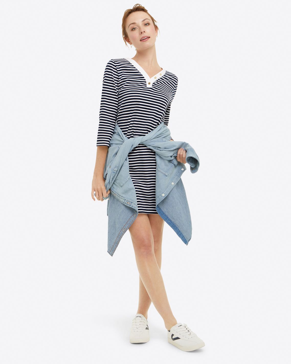 Puff Sleeve T-Shirt Dress in Nautical Stripe sold by Draper James product image thumbnail 8
