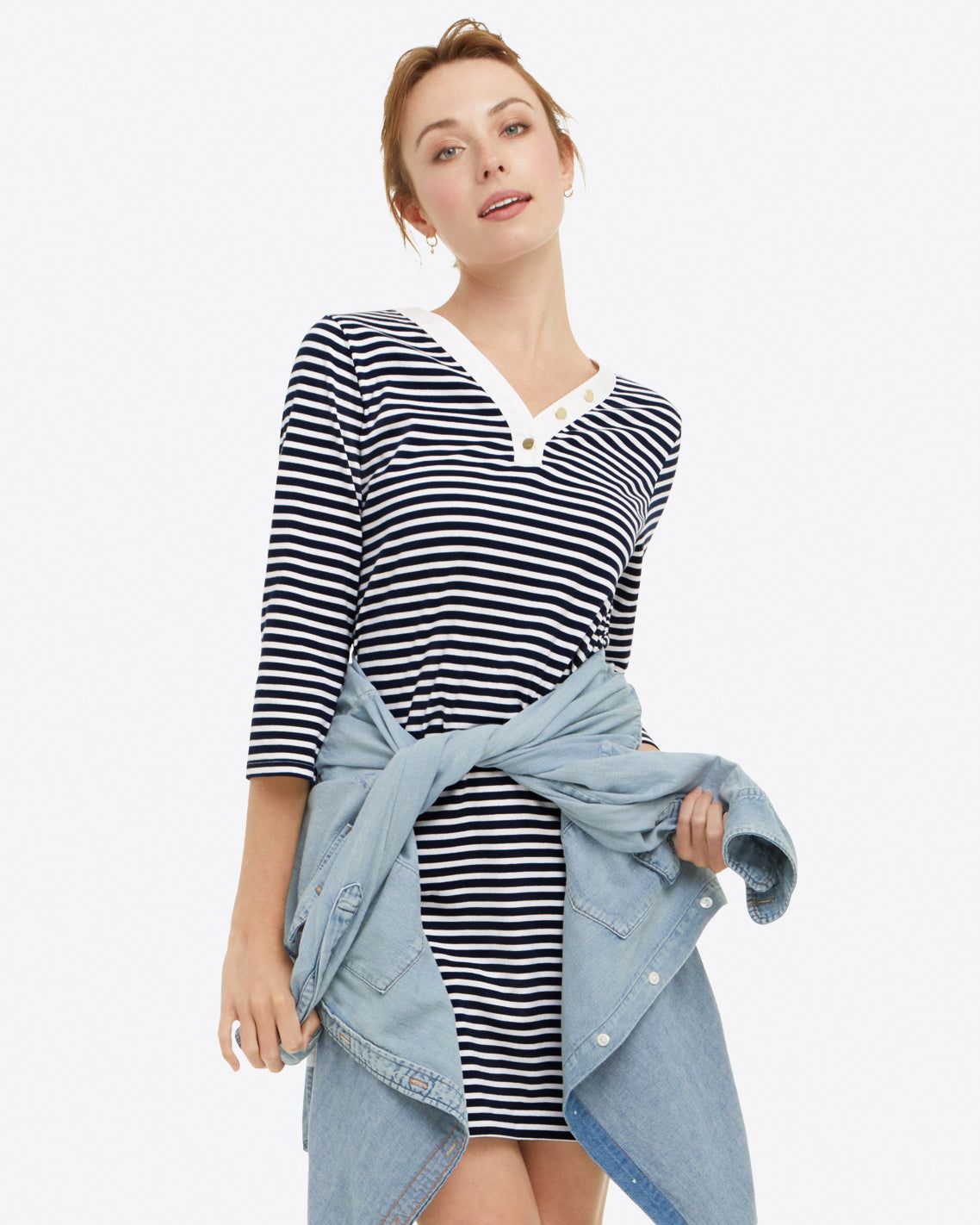 Puff Sleeve T-Shirt Dress in Nautical Stripe sold by Draper James product image thumbnail 5