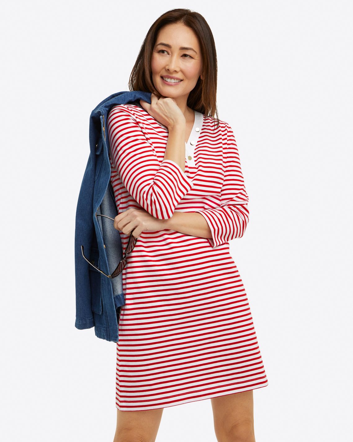 Puff Sleeve T-Shirt Dress in Nautical Stripe sold by Draper James product image thumbnail 4