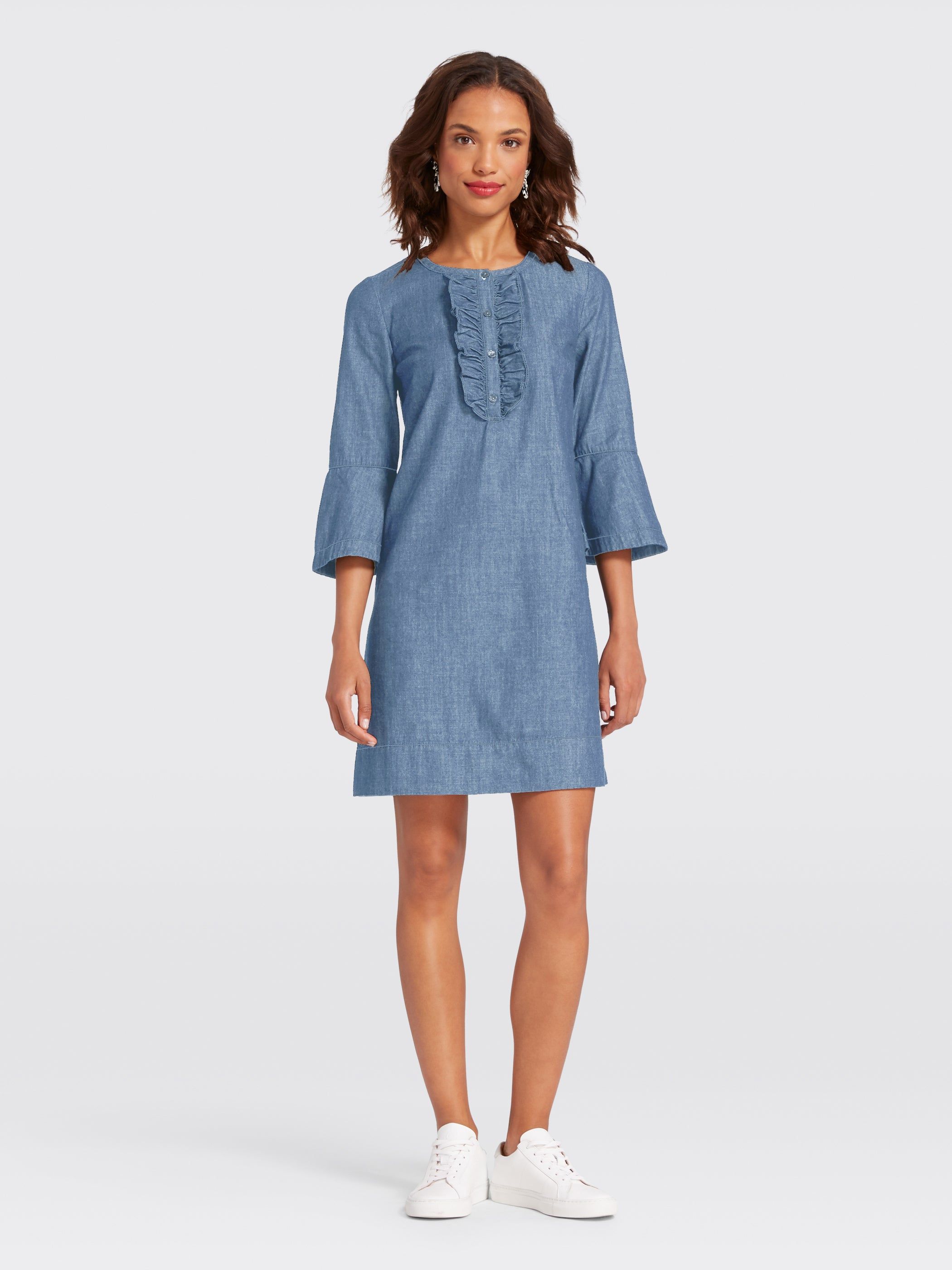 Light Wash Chambray Ruffle Shift Dress sold by Draper James product image thumbnail 2