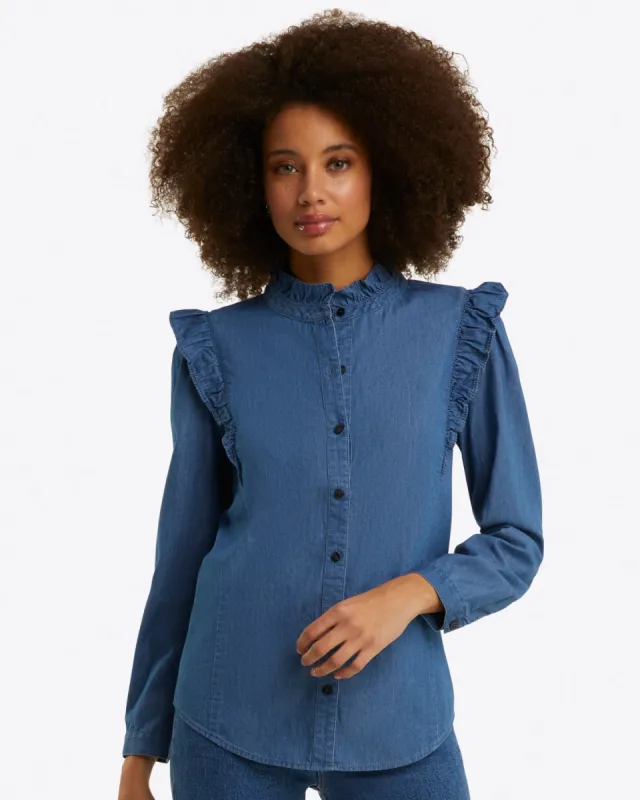 Connie Long Sleeve Top in Chambray sold by Draper James