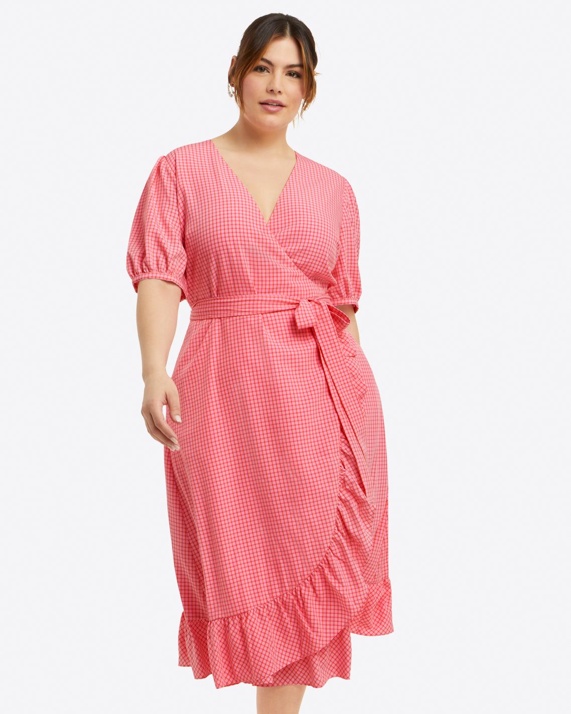 Reba Flutter Wrap Dress in Gingham Seersucker sold by Draper James product image thumbnail 5