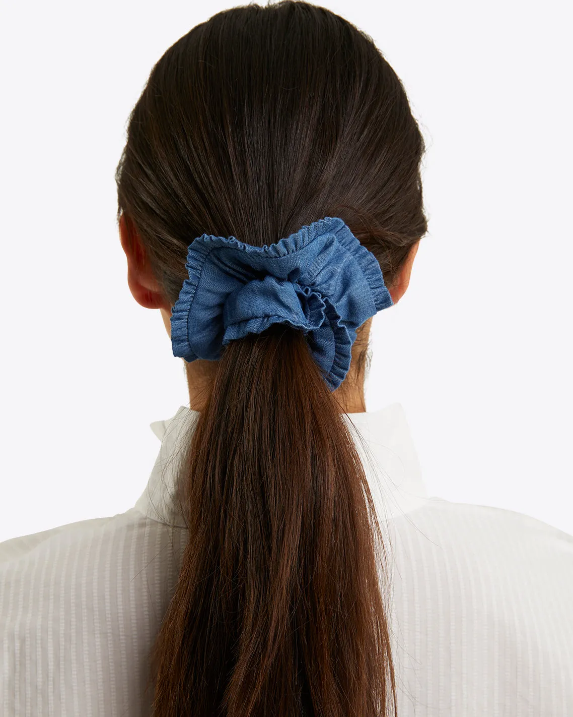 Chambray Ruffle Scrunchie sold by Draper James