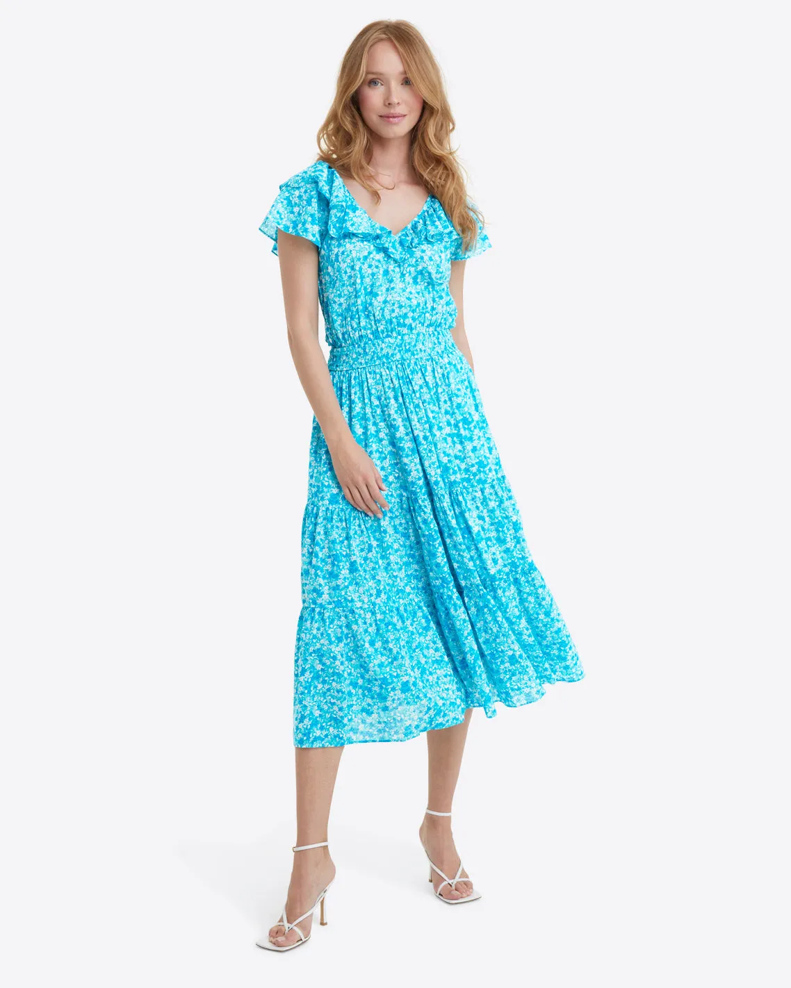 Marie Midi Dress in Blue Aster Floral sold by Draper James product image thumbnail 4