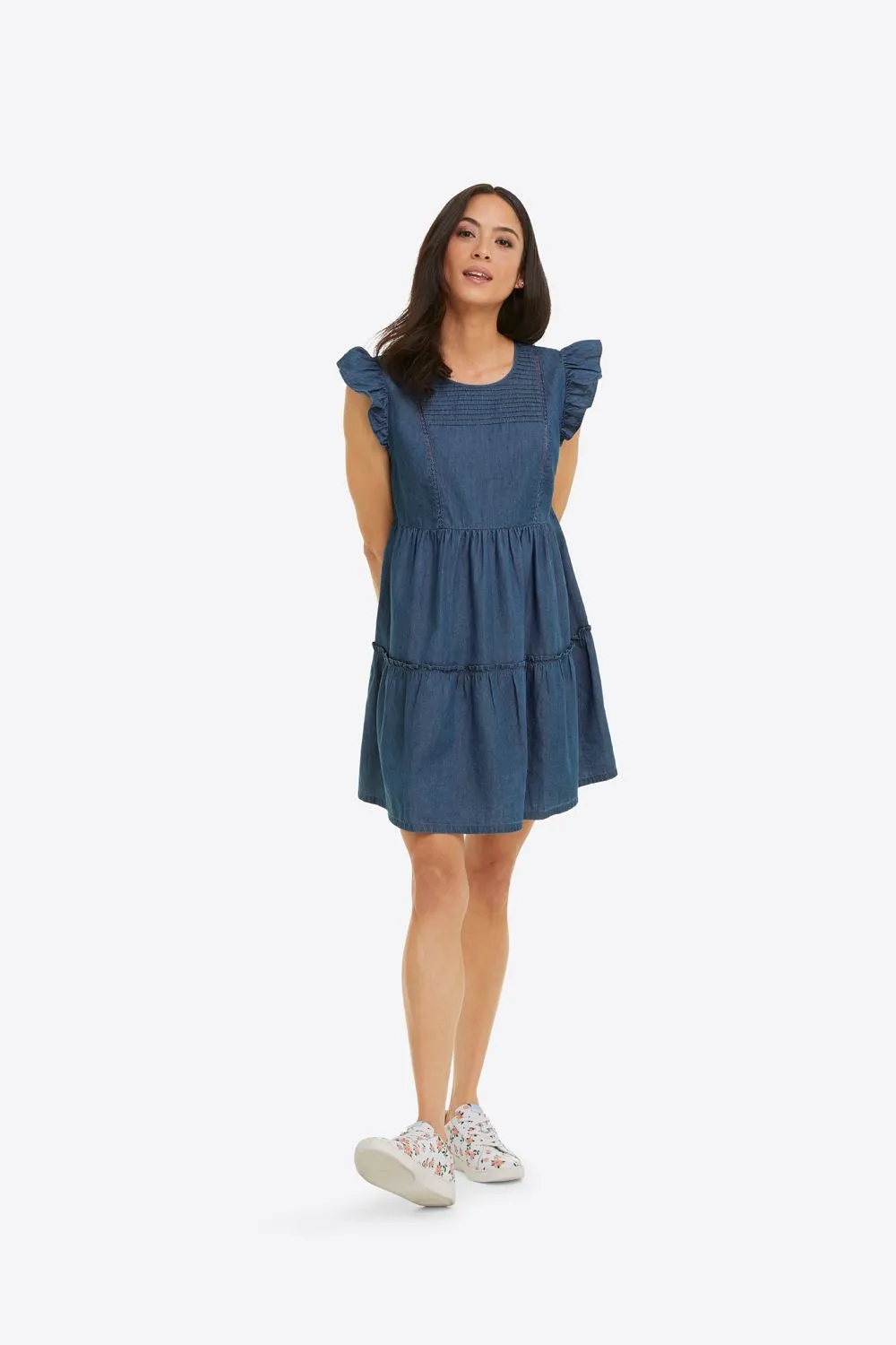 Flutter Sleeve Chambray Dress sold by Draper James