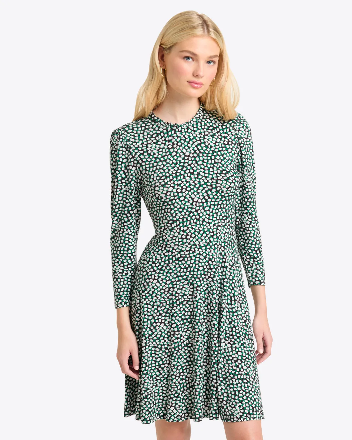 Julia Mini Dress in Green Square Dot sold by Draper James