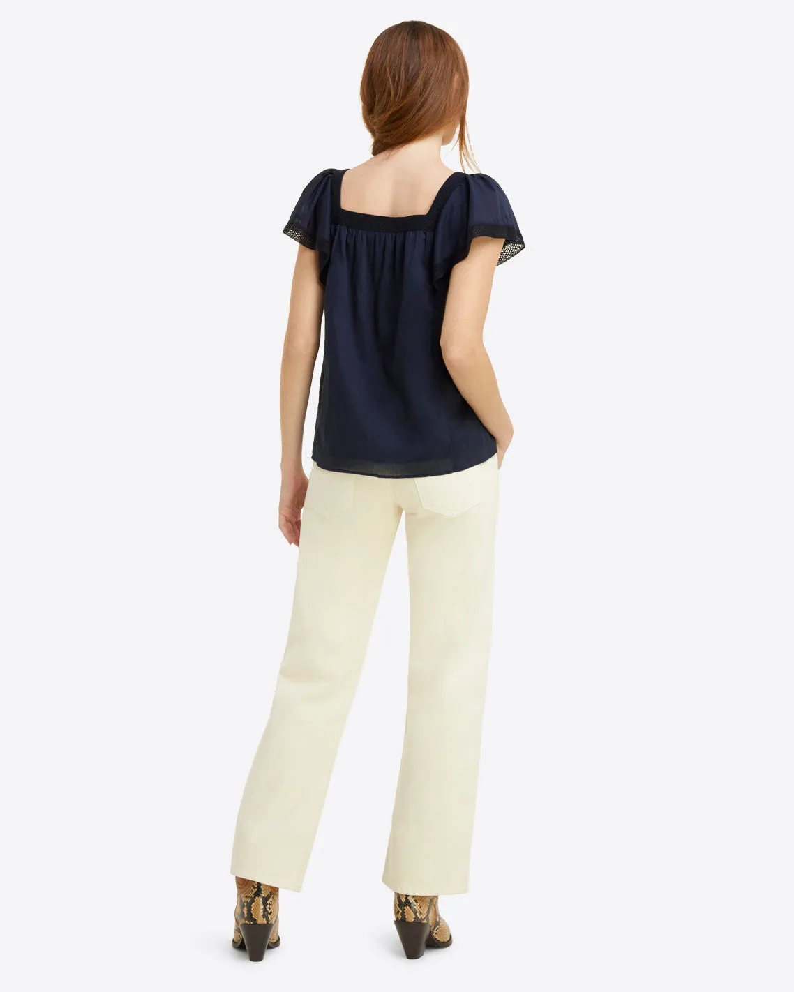 Maren Top in Navy Embroidered Stripe sold by Draper James product image thumbnail 3